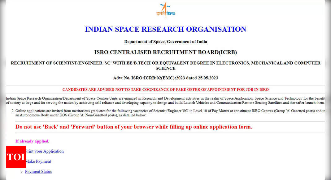 ISRO Recruitment : Online Applications Open for Scientist/Engineer SC ; Direct link