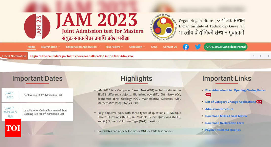 IIT JAM Counselling : First admission list released on jam iitg ac
