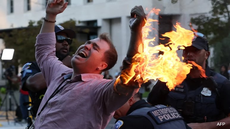 US Man Sets Himself On Fire, Thousands March To Mark Israel Hamas War Anniversary